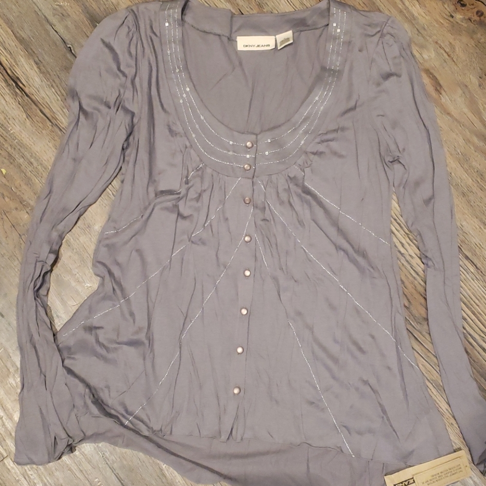 DKNY grey dress button up blouse